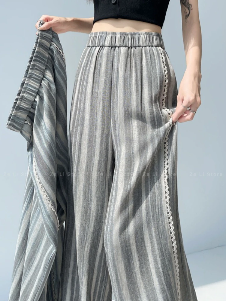 Ice Silk Cotton Linen Striped Lace Patchwork Wide-leg Pants - Women's Summer High-waisted Slimming Straight-leg Casual Trousers
Ice Silk Cotton Linen Striped Lace Patchwork Wide-leg Pants - Women's Summer High-waisted Slimming Straight-leg Casual Trousers