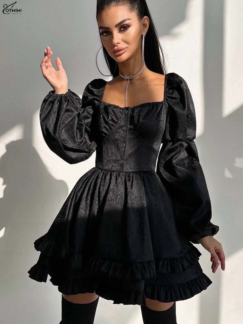 Oymimi Elegant Black Loose Dresses 2025 Woman Fashion Square Neck Long Sleeve Open Back Dresses Casual Button Pleated Mini Dress
Oymimi Elegant Black Loose Dresses 2025 Woman Fashion Square Neck Long Sleeve Open Back Dresses Casual Button Pleated Mini Dress