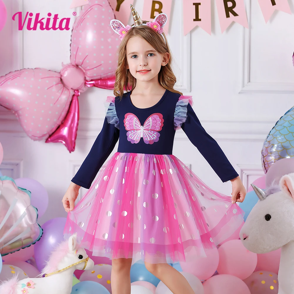 VIKITA 2025 Girls Navy Blue Colorful Butterfly Ruffled Sleeved Dress Kids Gradient Polka Dot Mesh Tulle Princess Party Vestidos
VIKITA 2025 Girls Navy Blue Colorful Butterfly Ruffled Sleeved Dress Kids Gradient Polka Dot Mesh Tulle Princess Party Vestidos