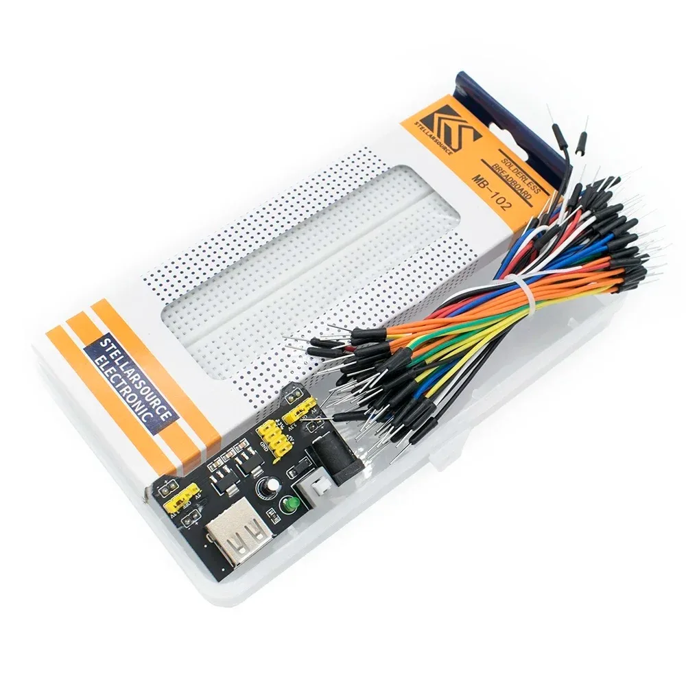 3.3V/5V MB102 Breadboard Power module+MB-102 830 Points Solderless Prototype Bread Board kit +65 Flexible jumper Wires
3.3V/5V MB102 Breadboard Power module+MB-102 830 Points Solderless Prototype Bread Board kit +65 Flexible jumper Wires