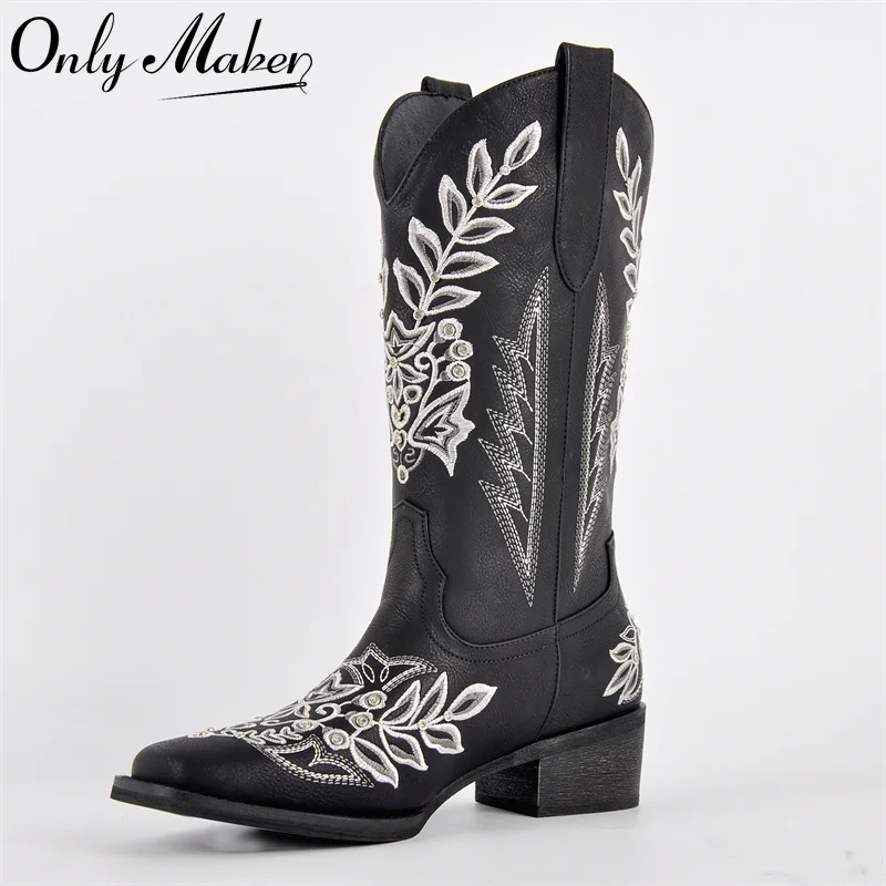Onlymaker/женские сапоги в стиле вестерн с квадратным носком и цветочной вышивкой, сапоги до колена на массивном каблуке с вышивкой
Onlymaker/женские сапоги в стиле вестерн с квадратным носком и цветочной вышивкой, сапоги до колена на массивном каблуке с вышивкой