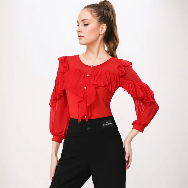 National standard modern dance top training long sleeved Latin dance clothing party dresses
National standard modern dance top training long sleeved Latin dance clothing party dresses