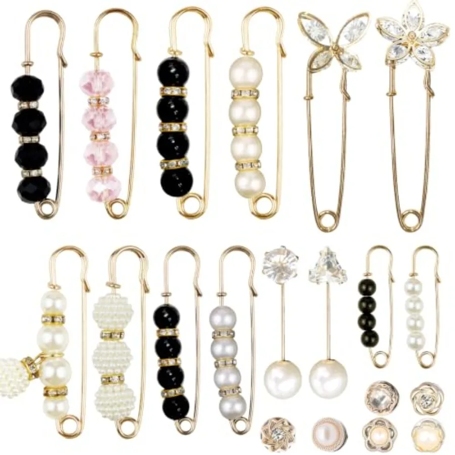 20 Pieces Pearl Brooch Pins Bling Crystal Safety Pins Button Pins Pant Waist Tightener for Clothes Dress Shirt Jeans Sweater Sh
20 Pieces Pearl Brooch Pins Bling Crystal Safety Pins Button Pins Pant Waist Tightener for Clothes Dress Shirt Jeans Sweater Sh