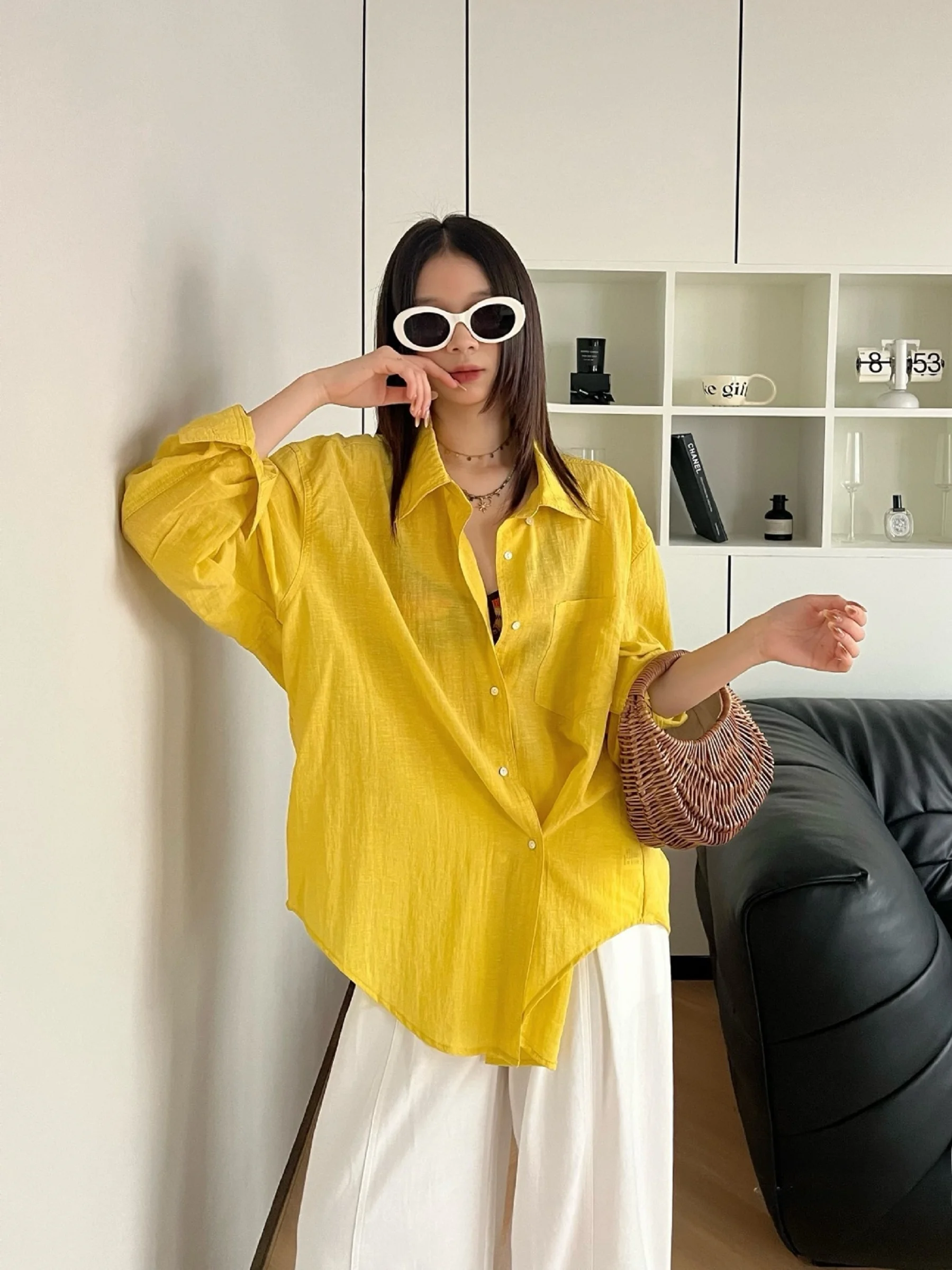 Loose Fit Lightweight Long Sleeve Shirt Women's Spring Summer Simple Color Casual Style Sun Protection Top 0304
Loose Fit Lightweight Long Sleeve Shirt Women's Spring Summer Simple Color Casual Style Sun Protection Top 0304