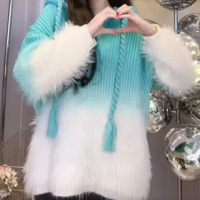 Mid-Length Gradient Pullover Sweater Women's Outer Wear Fashion Loose Warm Hooded Sweaters 2024 Autumn Winter New Mink Knitwear
Mid-Length Gradient Pullover Sweater Women's Outer Wear Fashion Loose Warm Hooded Sweaters 2024 Autumn Winter New Mink Knitwear