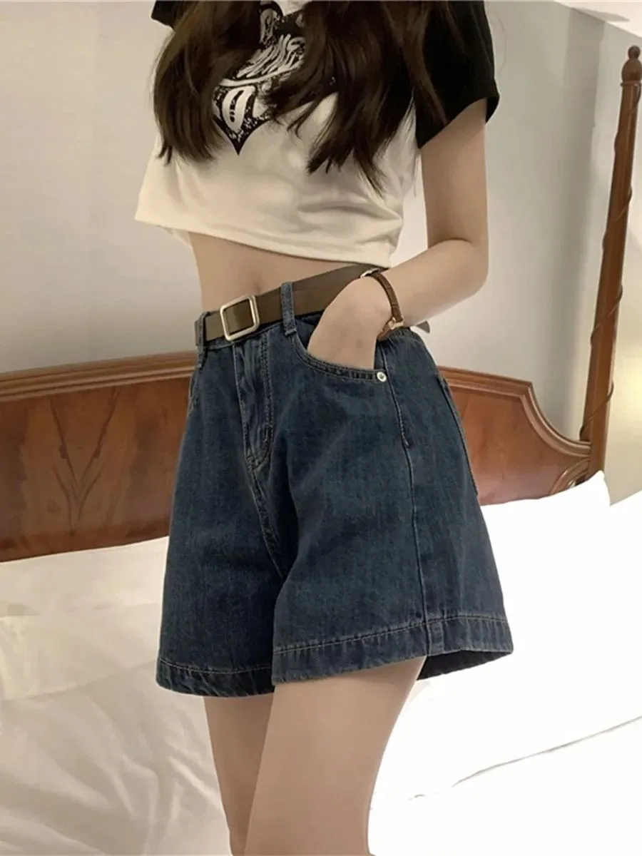 High Waist Denim Shorts Women's Small Size Summer New Washed Vintage Deep Blue Loose Match A-Line Wide Leg Hot Pants
High Waist Denim Shorts Women's Small Size Summer New Washed Vintage Deep Blue Loose Match A-Line Wide Leg Hot Pants