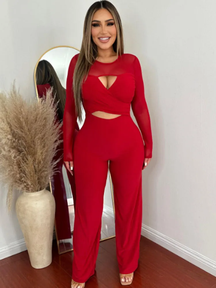 Sexy Mesh Patchwork Red Jumpsuit Women Elegant Nightclub Party Hollow Out Long Sleeve Rompers Birthday Outfits Combinaison Femme
Sexy Mesh Patchwork Red Jumpsuit Women Elegant Nightclub Party Hollow Out Long Sleeve Rompers Birthday Outfits Combinaison Femme