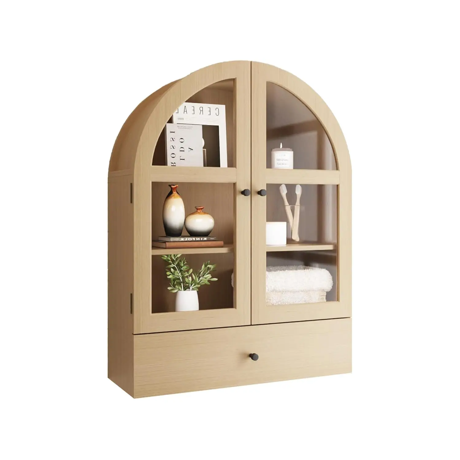 Arched Wall Cabinet with Drawer Over Toilet Storage Medicine Glass Door Living Room Kitchen Natural Wood, Customized
Arched Wall Cabinet with Drawer Over Toilet Storage Medicine Glass Door Living Room Kitchen Natural Wood, Customized