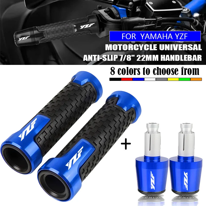 For Yamaha YZF R1 YZF R6 YZF R125 YZFR15 R25 YZF R3 7/8" Motorcycle Universal Handlebar Grips Handle Bar Cap Ends Plug Slider