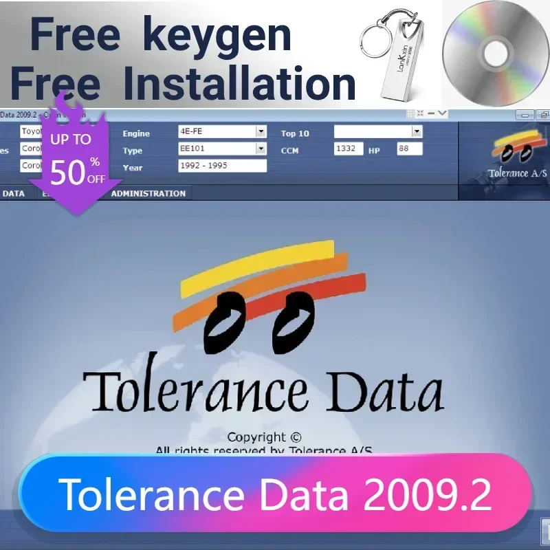 Hot Sell Car Software Tolerance Data 2009.2 Auto Repair Program with Free Keygen Install Video Guide Car Repair Software