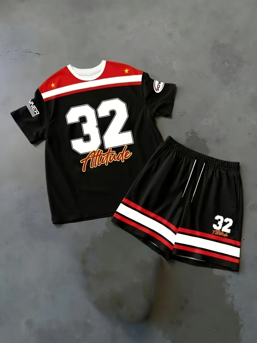 American men's summer new striped letter micro elastic breathable round neck Tshiirt drawstring shorts set outdoor streetwear
American men's summer new striped letter micro elastic breathable round neck Tshiirt drawstring shorts set outdoor streetwear