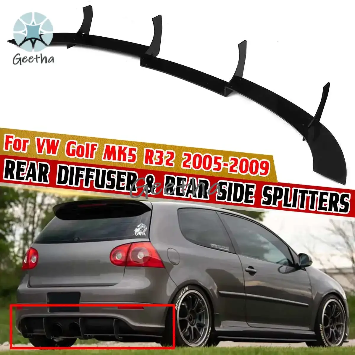 For High Quality MK5 R32 Car Rear Diffuser Lip & Rear Side Splitters For VW For Golf MK5 R32 2005-2009 Car Rear Bumper Lip Diffu
For High Quality MK5 R32 Car Rear Diffuser Lip & Rear Side Splitters For VW For Golf MK5 R32 2005-2009 Car Rear Bumper Lip Diffu