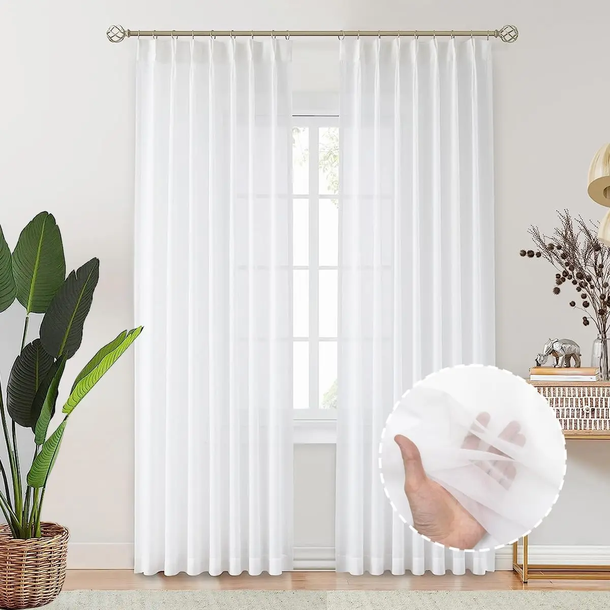 Sheer Curtains for Living Room 84 inch Length 2 Panels, Pinch Pleated Light Filtering
Sheer Curtains for Living Room 84 inch Length 2 Panels, Pinch Pleated Light Filtering
