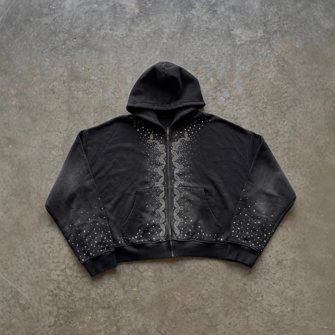 2025 Autumn New Gothic Loose Zipper Hoodie Women's Fashion Hot Diamond Pattern Street Hip Hop Hoodie Coat Y2k Streetwear Women
2025 Autumn New Gothic Loose Zipper Hoodie Women's Fashion Hot Diamond Pattern Street Hip Hop Hoodie Coat Y2k Streetwear Women