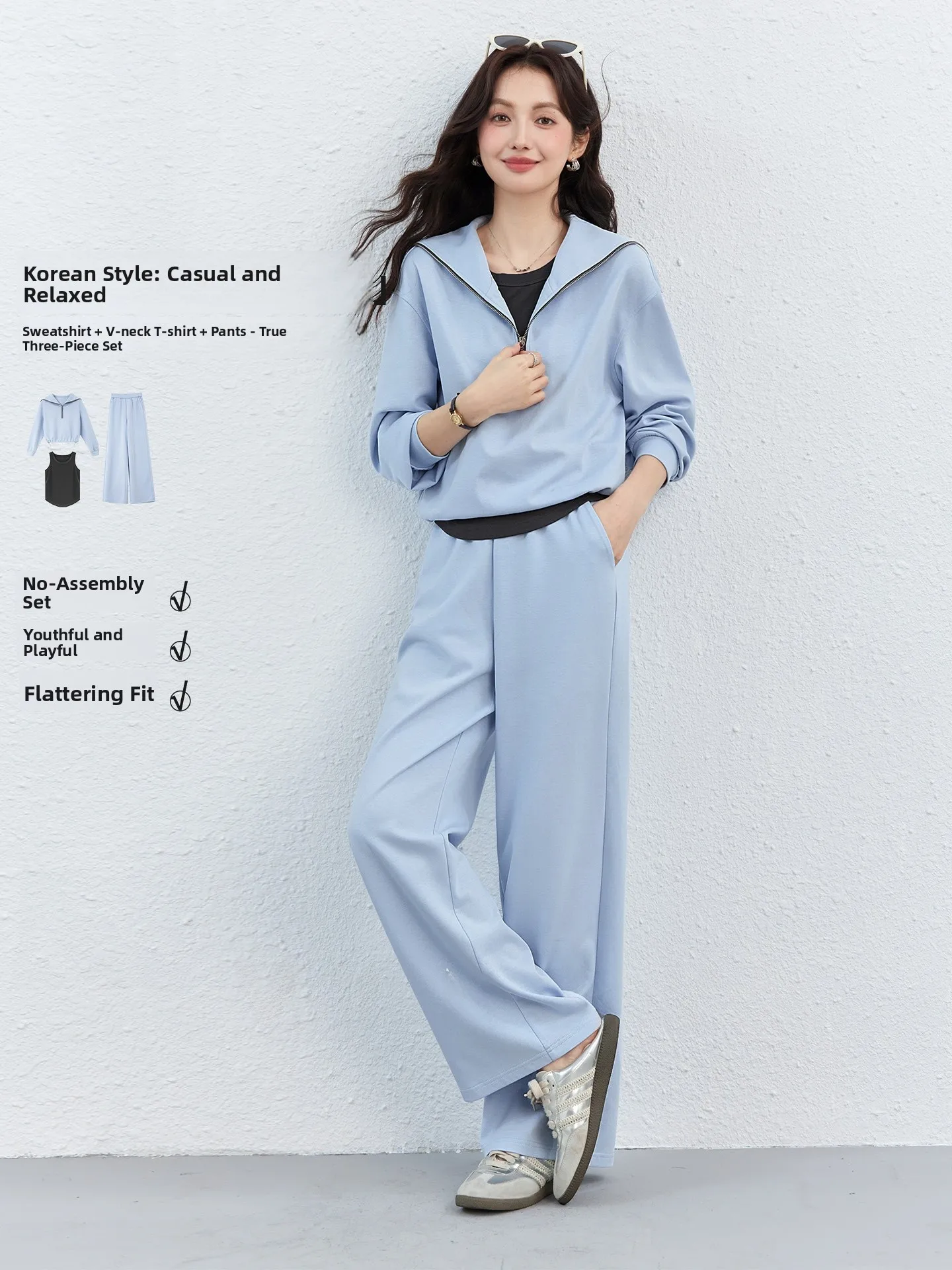 Blue Loose Fit Women's Set Casual Long Sleeve Sweatshirt And Straight Leg Pants Spring 2026 Fashion Three Piece Suit
Blue Loose Fit Women's Set Casual Long Sleeve Sweatshirt And Straight Leg Pants Spring 2026 Fashion Three Piece Suit