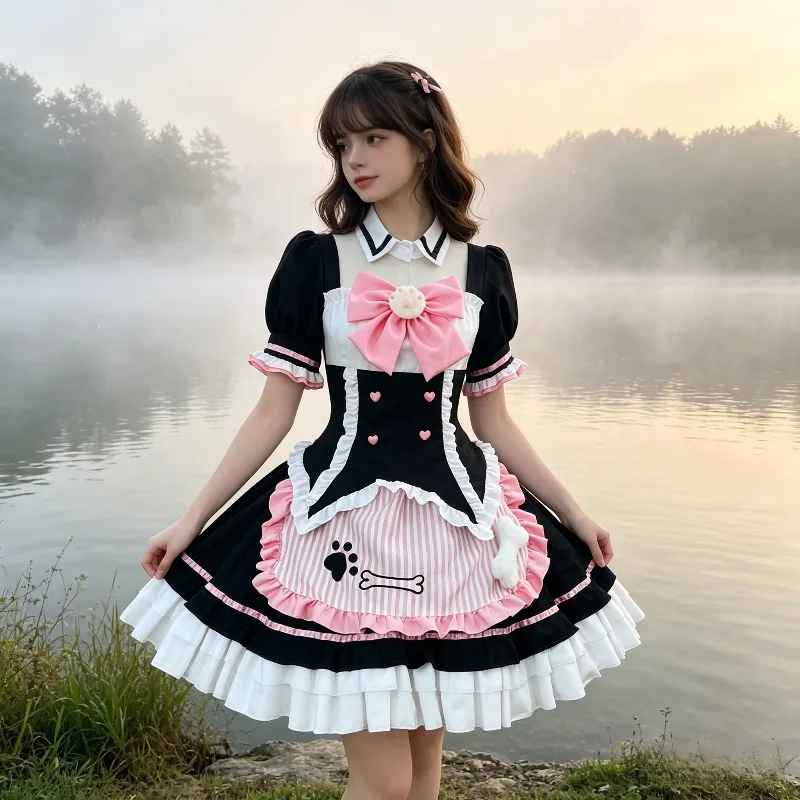 New Cute Cat Claw Bow Maid Lolita Set Pink Black Striped Love Embroidered Ruffle Short Sleeve Sweet Lolita Short Skirt
New Cute Cat Claw Bow Maid Lolita Set Pink Black Striped Love Embroidered Ruffle Short Sleeve Sweet Lolita Short Skirt
