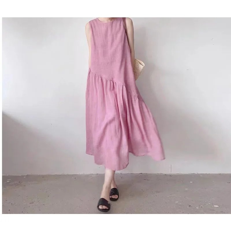 Cotton and Linen Dress Women's 2026 Summer Loose Sleeveless Solid Color Long Dress
Cotton and Linen Dress Women's 2026 Summer Loose Sleeveless Solid Color Long Dress