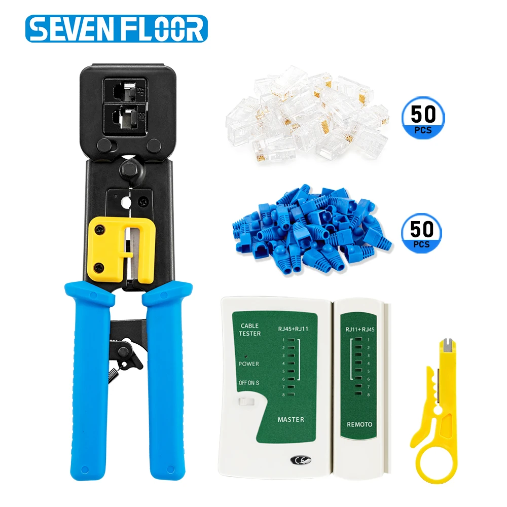 Набор инструментов для обжима Cat5, Cat5e, Cat6 RJ45, обжимной инструмент 6P 8P для RJ11, RJ12, с тестером кабеля, стриппером, 50 соединителями
Набор инструментов для обжима Cat5, Cat5e, Cat6 RJ45, обжимной инструмент 6P 8P для RJ11, RJ12, с тестером кабеля, стриппером, 50 соединителями