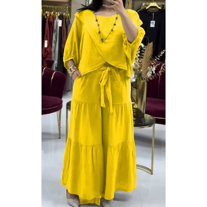 Boho Women's Two Piece Set Outfits Autumn Fashion O-neck Casual Loose Blouses Wide Leg Long Pants Large Size Set Women Clothing
Boho Women's Two Piece Set Outfits Autumn Fashion O-neck Casual Loose Blouses Wide Leg Long Pants Large Size Set Women Clothing