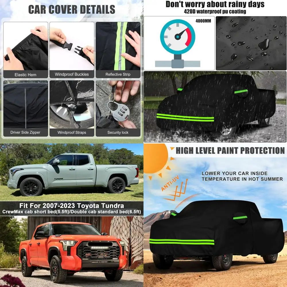 All-Weather 420D Waterproof Car Cover for 2007-2025 Toyota Tundra Double Cab, Standard/Short Bed, with Zippered Door
All-Weather 420D Waterproof Car Cover for 2007-2025 Toyota Tundra Double Cab, Standard/Short Bed, with Zippered Door