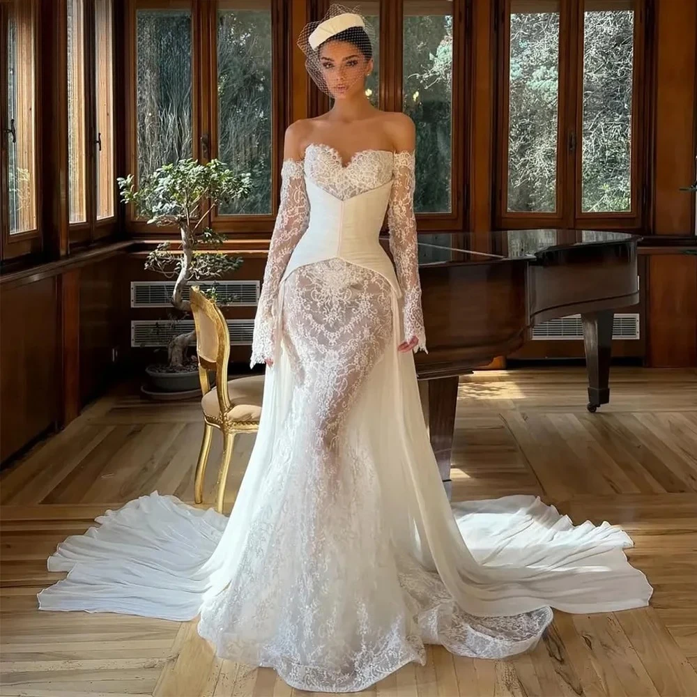 Customized Elegant Modern Mermaid Lace Wedding Dresses Exquisite Applique Detachable Shawl Vestidos Exquisite Gowns Bride
Customized Elegant Modern Mermaid Lace Wedding Dresses Exquisite Applique Detachable Shawl Vestidos Exquisite Gowns Bride