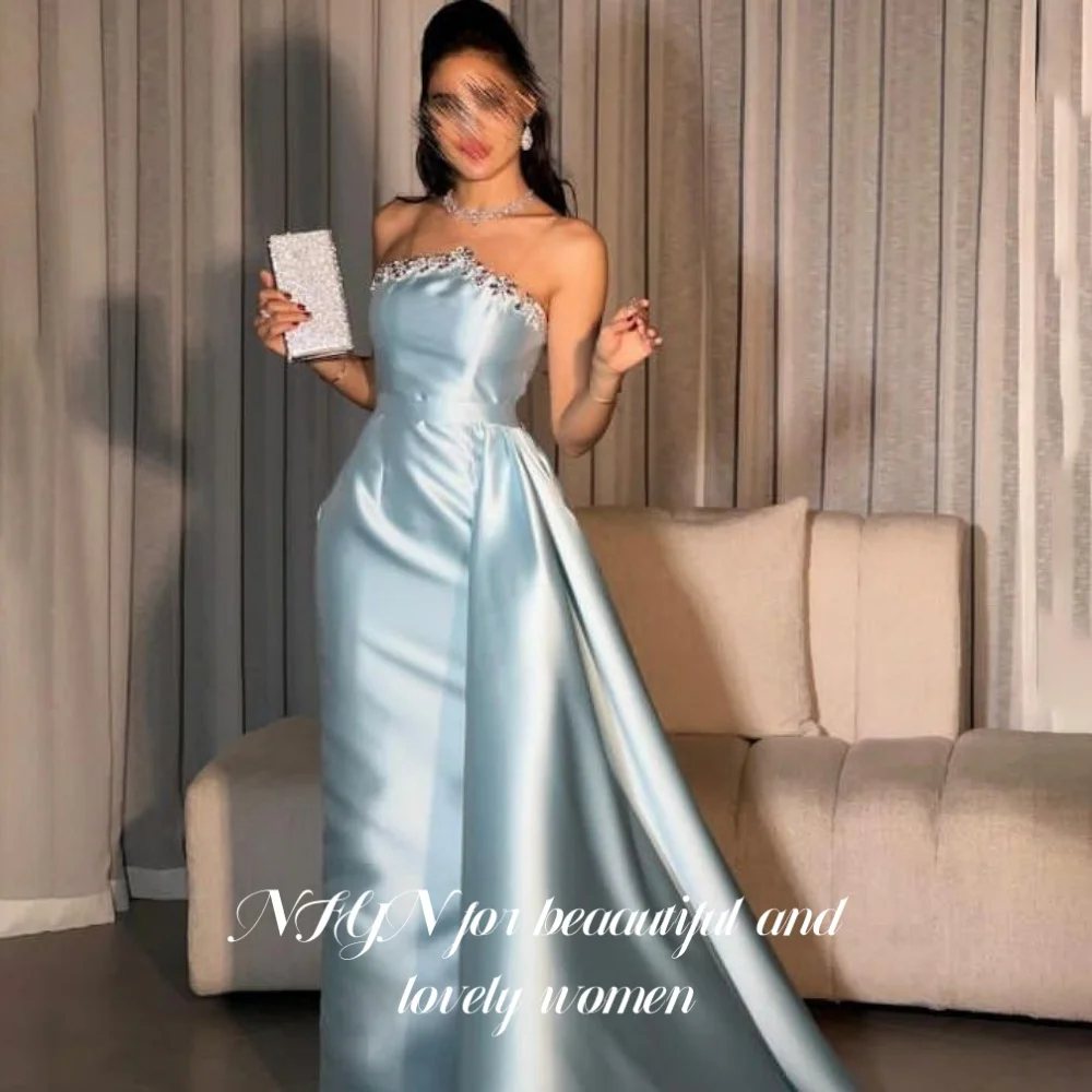 NFYN Sky Blue Elegant Prom Dress Sequins Strapless Backless Prom Gown Satin Trailing Mermaid Evening Dress for Woman Customized
NFYN Sky Blue Elegant Prom Dress Sequins Strapless Backless Prom Gown Satin Trailing Mermaid Evening Dress for Woman Customized