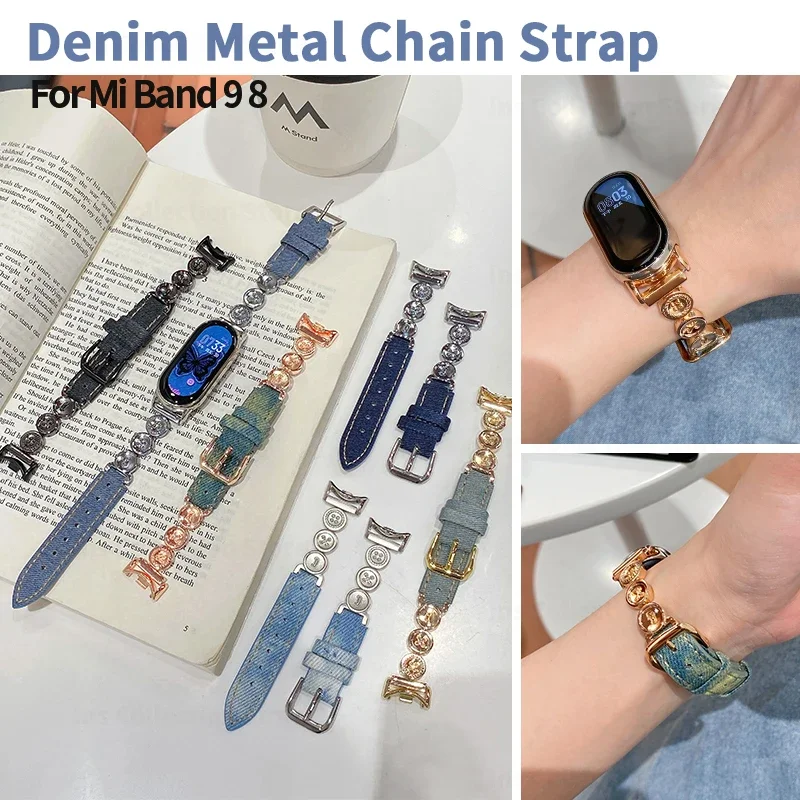 Luxury Denim Metal Chain Strap for Mi Band 9 8 Correa Women's Jewelry Accessories Cowboy Bracelet for Xiaomi Smart Band 9 8 Belt
Luxury Denim Metal Chain Strap for Mi Band 9 8 Correa Women's Jewelry Accessories Cowboy Bracelet for Xiaomi Smart Band 9 8 Belt