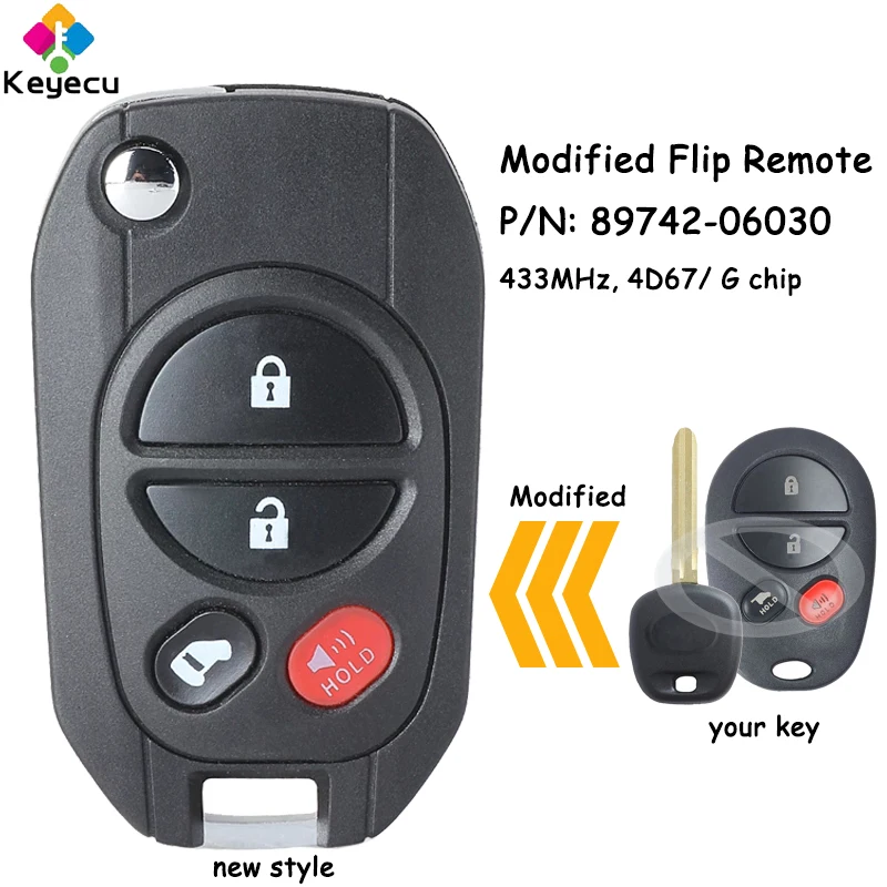 KEYECU Modified Flip Remote Car Key With 4 Buttons 433MHz 4D67 / G Chip for Toyota Camry Aurion 2006-2011 Fob P/N: 89742-06030
KEYECU Modified Flip Remote Car Key With 4 Buttons 433MHz 4D67 / G Chip for Toyota Camry Aurion 2006-2011 Fob P/N: 89742-06030