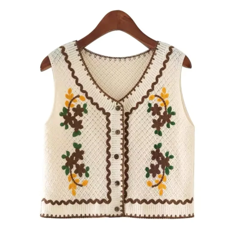 Flowers Embroidery Sweater Vest Women 2025 New Spring Autumn Sleeveless Short Waistcoat Female Prairie Chic Outerwear
Flowers Embroidery Sweater Vest Women 2025 New Spring Autumn Sleeveless Short Waistcoat Female Prairie Chic Outerwear