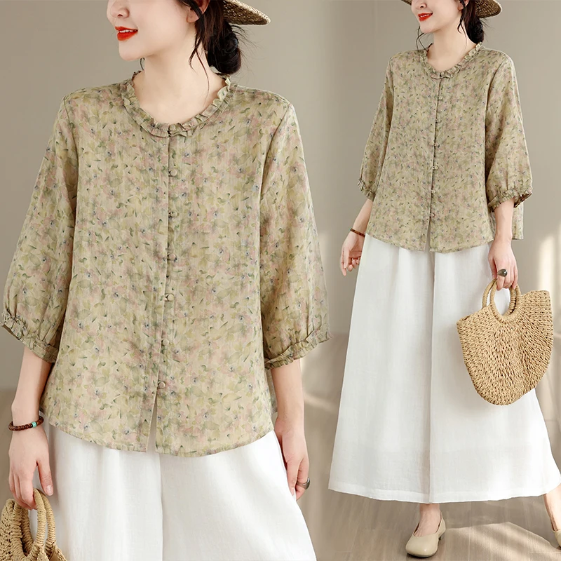 plus Size Women's Cotton Linen Short Sleeve Shirt Summer New round Neck Button up Outerwear Top Comfortable Breathable Loose Fit
plus Size Women's Cotton Linen Short Sleeve Shirt Summer New round Neck Button up Outerwear Top Comfortable Breathable Loose Fit
