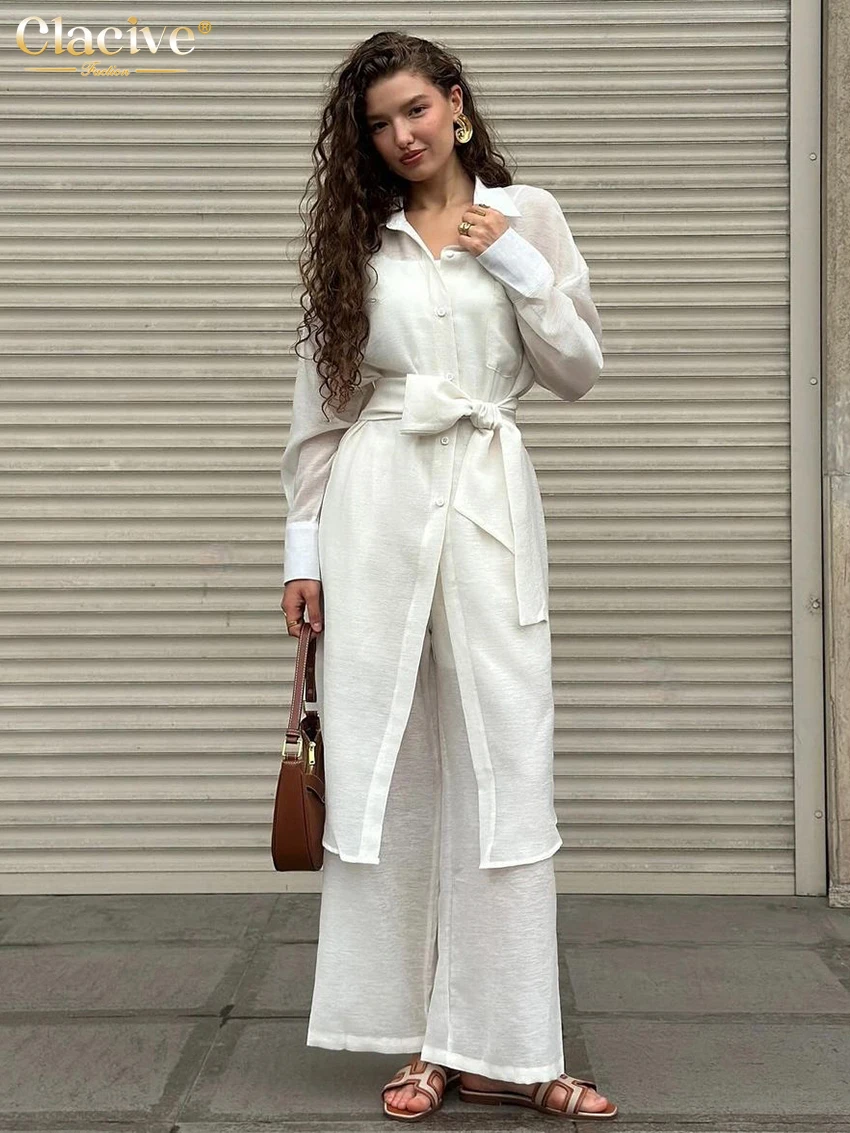 Clacive Fashion Loose White 2 Piece Sets Woman Outfit Elegant Long Sleeve Shirt With High Waist Wide Pants Set Female Streetwear
Clacive Fashion Loose White 2 Piece Sets Woman Outfit Elegant Long Sleeve Shirt With High Waist Wide Pants Set Female Streetwear