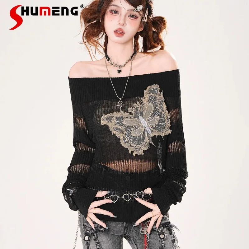 Cartoon Patch Butterfly Off-Shoulder Long Sleeved T-Shirt For Women's Summer Waist-Slimming Hot Girl Sun Protection Top Tshirts
Cartoon Patch Butterfly Off-Shoulder Long Sleeved T-Shirt For Women's Summer Waist-Slimming Hot Girl Sun Protection Top Tshirts