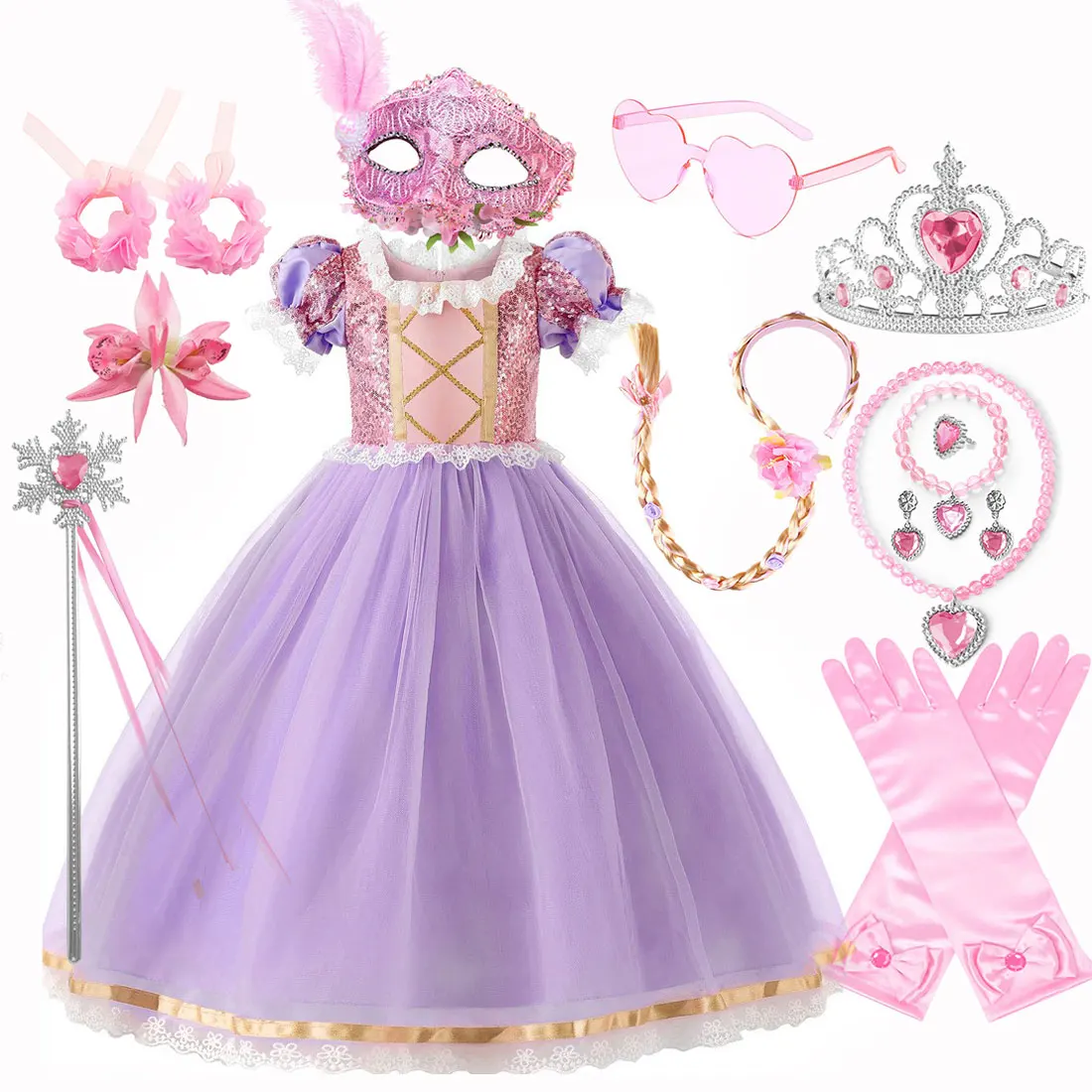 Disney Fancy Cosplay Tangled Purple Short Sleeves Rapunzel Princess Dress for Girl Costume Set Birthday Halloween Carnival Part
Disney Fancy Cosplay Tangled Purple Short Sleeves Rapunzel Princess Dress for Girl Costume Set Birthday Halloween Carnival Part