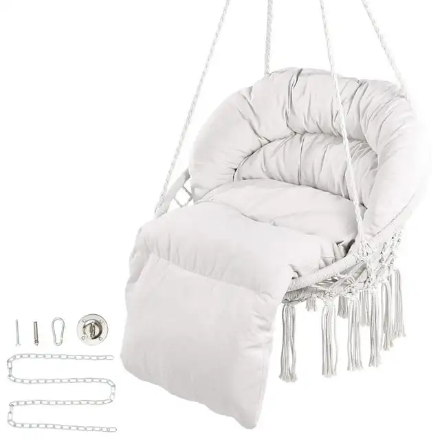 Cotton Rope Hammock Chair with Cushion, Supports Up to 330 Lbs, Includes Mounting Kit,Beige
Cotton Rope Hammock Chair with Cushion, Supports Up to 330 Lbs, Includes Mounting Kit,Beige