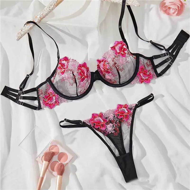 Sexy Lingerie Set Embroidery Flowers Romantic Seamless Underwear Black Bra Brief Set Ultra Thin Lace See Through Exotic Sets
Sexy Lingerie Set Embroidery Flowers Romantic Seamless Underwear Black Bra Brief Set Ultra Thin Lace See Through Exotic Sets