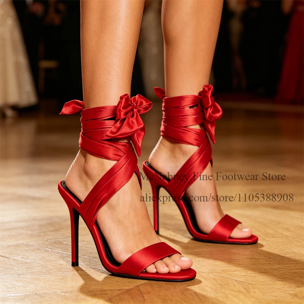 Satin Silky Bowknot Ankle Wrap Stiletto Heel Sandals Open Round Toe High Heel Sandal Prom Party Wedding Formal Women Dress Shoes
Satin Silky Bowknot Ankle Wrap Stiletto Heel Sandals Open Round Toe High Heel Sandal Prom Party Wedding Formal Women Dress Shoes