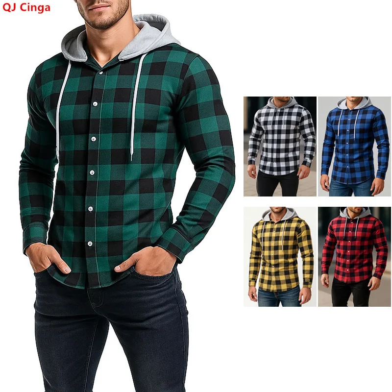 Men's Long-sleeve Plaid Hooded Shirts for Spring and Fall, Available in Red, Green, Yellow, Blue, and Gray.
Men's Long-sleeve Plaid Hooded Shirts for Spring and Fall, Available in Red, Green, Yellow, Blue, and Gray.
