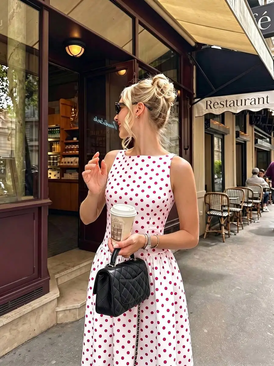 Womens Polka Dot Sleeveless Square Neck A-Line Dress For Vacation Party Street Style
Womens Polka Dot Sleeveless Square Neck A-Line Dress For Vacation Party Street Style