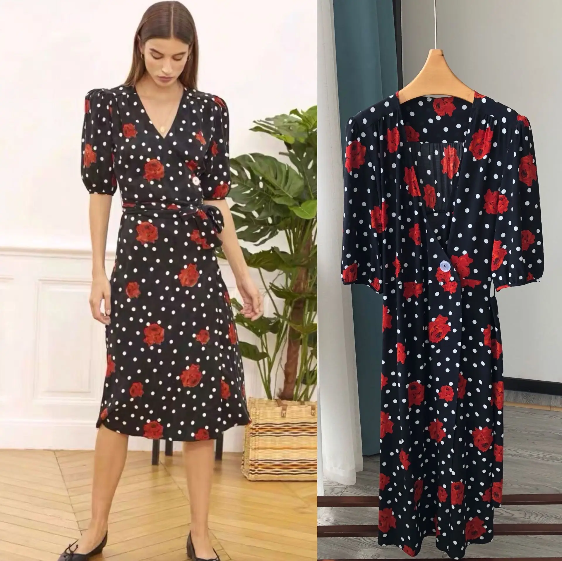 Maxi Dress for Women 2024 New Spring Summer Dot Printed V-neck Slim Waist Vintage Short Sleeve Robes
Maxi Dress for Women 2024 New Spring Summer Dot Printed V-neck Slim Waist Vintage Short Sleeve Robes