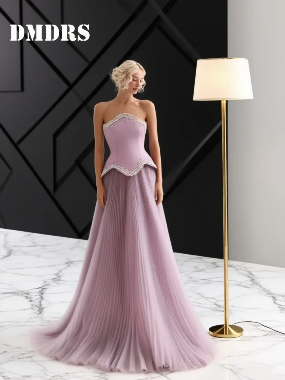 Elegant Strapless Evening Dress Luxurious Diamond Beaded Party Gown Romantic Sleeveless A-Line Floor-Length Party Dress فسات
Elegant Strapless Evening Dress Luxurious Diamond Beaded Party Gown Romantic Sleeveless A-Line Floor-Length Party Dress فسات
