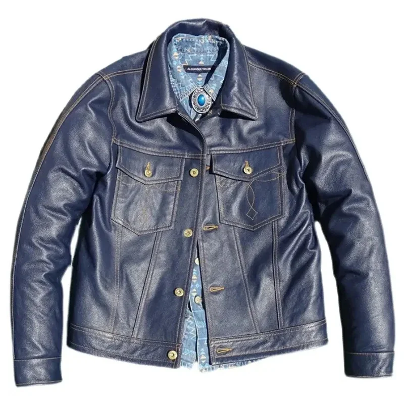 Genuine Leather Jacket Men Short Top Knight Cow Man Vintage Blue Coats Male Bomber Casual Cargo
Genuine Leather Jacket Men Short Top Knight Cow Man Vintage Blue Coats Male Bomber Casual Cargo