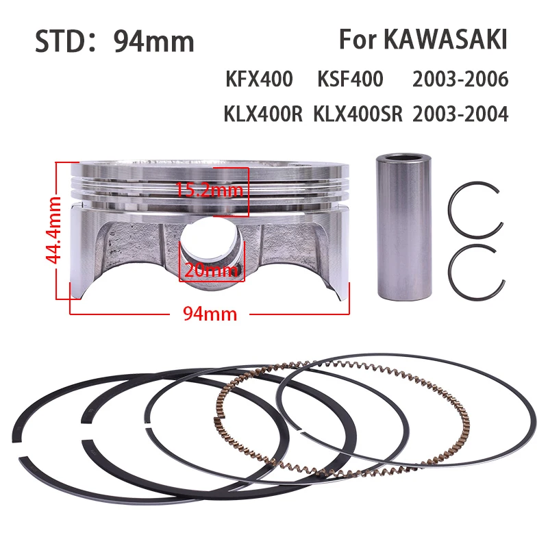 94mm Piston Rings Set For KAWASAKI KFX400 KSF400 2003-2006 KLX400R KLX400SR 2003-2004 13001-S006 13008-S008 KFX/KSF/KLX 400 R SR
94mm Piston Rings Set For KAWASAKI KFX400 KSF400 2003-2006 KLX400R KLX400SR 2003-2004 13001-S006 13008-S008 KFX/KSF/KLX 400 R SR