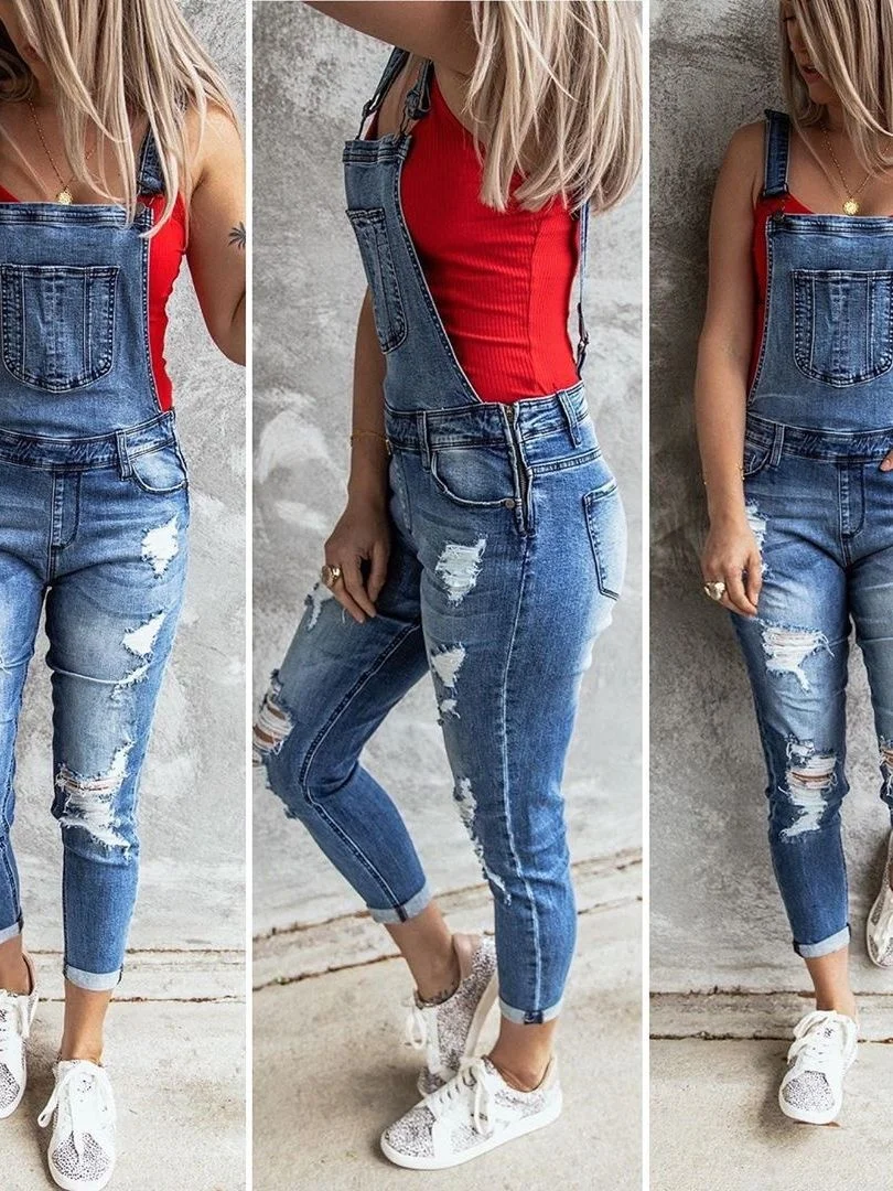 Retro Hole Elastic Denim Overalls Women's High Waist Cotton Stretch Jeans High Waist mid Rise Bootcut Denim Overalls
Retro Hole Elastic Denim Overalls Women's High Waist Cotton Stretch Jeans High Waist mid Rise Bootcut Denim Overalls