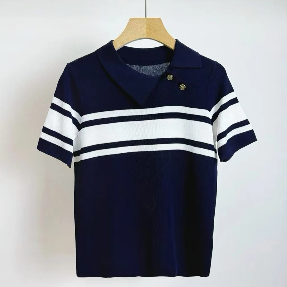 American Style Summer New Women's Retro Soft Striped Knitted Short Sleeve Top Thin Button down Shirt Casual Fashion Slim Fit
American Style Summer New Women's Retro Soft Striped Knitted Short Sleeve Top Thin Button down Shirt Casual Fashion Slim Fit