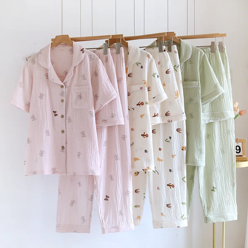 Three-piece Japanese-style Pajamas Women Spring and Summer Autumn 100% Cotton Gauze Short-sleeved Shorts Trousers Summer Suit
Three-piece Japanese-style Pajamas Women Spring and Summer Autumn 100% Cotton Gauze Short-sleeved Shorts Trousers Summer Suit