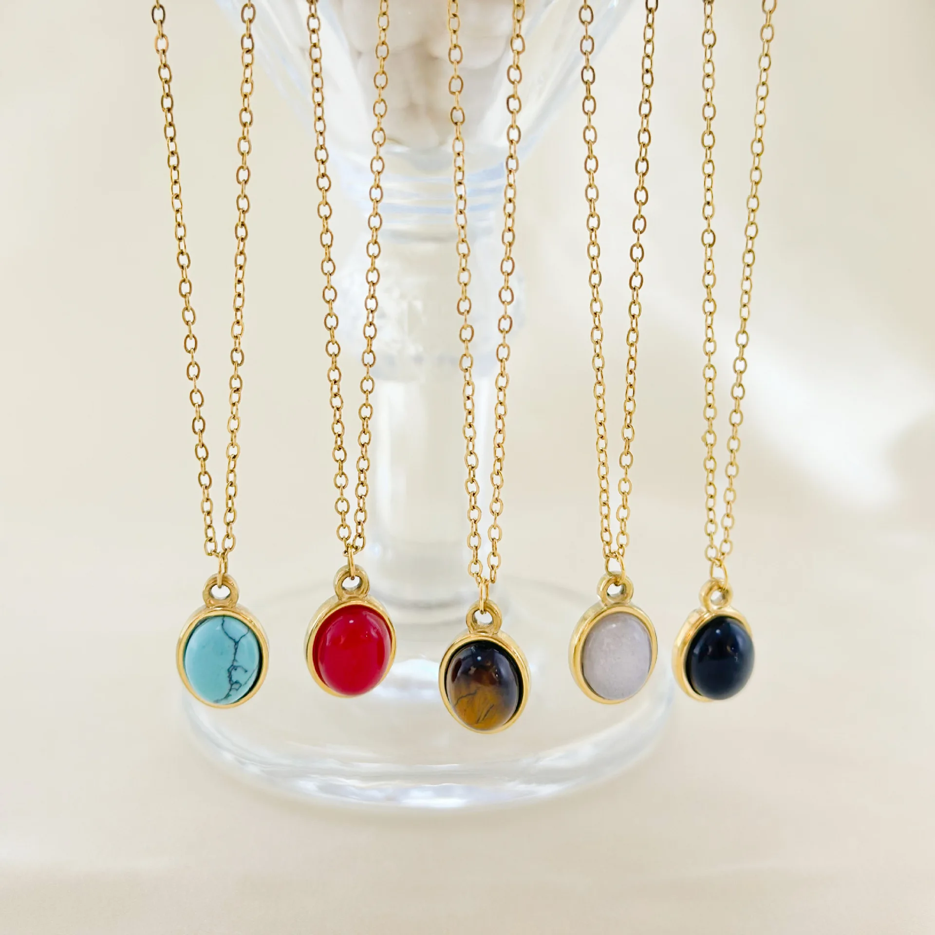 Natural Stone Blue Turquoise Lapis Red Black Agate Pendant 18k Gold Plated Titanium Stainless Steel Short Chain Choker Necklace
Natural Stone Blue Turquoise Lapis Red Black Agate Pendant 18k Gold Plated Titanium Stainless Steel Short Chain Choker Necklace