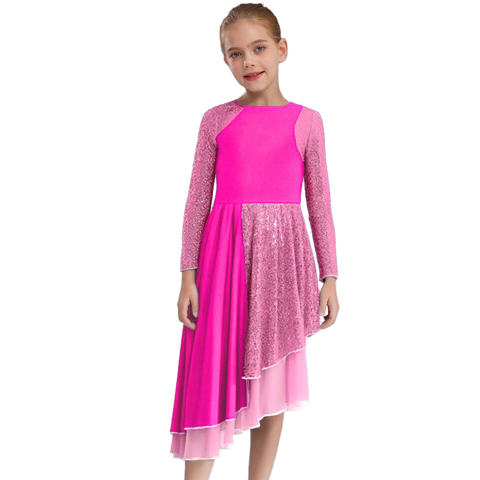 Lyrical Ballet Performance Wear Kids Girls Sparkling Sequins Color Block Liturgical Praise Worship Robe Asymmetrical Dress 
Lyrical Ballet Performance Wear Kids Girls Sparkling Sequins Color Block Liturgical Praise Worship Robe Asymmetrical Dress