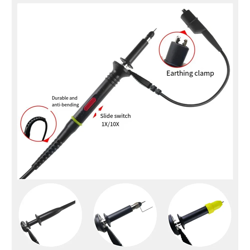 For Oscilloscope Probe Kit P2060 featuring 60MHz Bandwidth Adjustable Attenuation and Grounding Crocodile Clips
For Oscilloscope Probe Kit P2060 featuring 60MHz Bandwidth Adjustable Attenuation and Grounding Crocodile Clips
