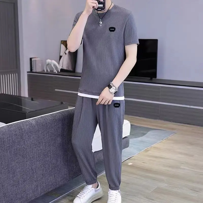 T-shirts Pants Suits for Men Sports Nylon Casual New in Matching Trends Costumes Slim Fit Baggy Stylish Tee Man Trousers Sets
T-shirts Pants Suits for Men Sports Nylon Casual New in Matching Trends Costumes Slim Fit Baggy Stylish Tee Man Trousers Sets