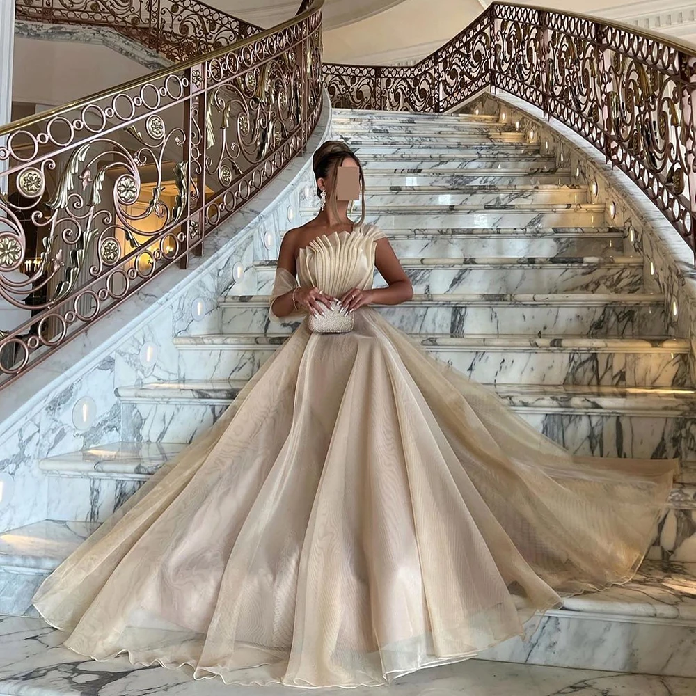 Customized Beige Organza Strapless A-line Formal Evening Dress Off the Shoulder Backless Draped Party Floor Length Prom Gown
Customized Beige Organza Strapless A-line Formal Evening Dress Off the Shoulder Backless Draped Party Floor Length Prom Gown